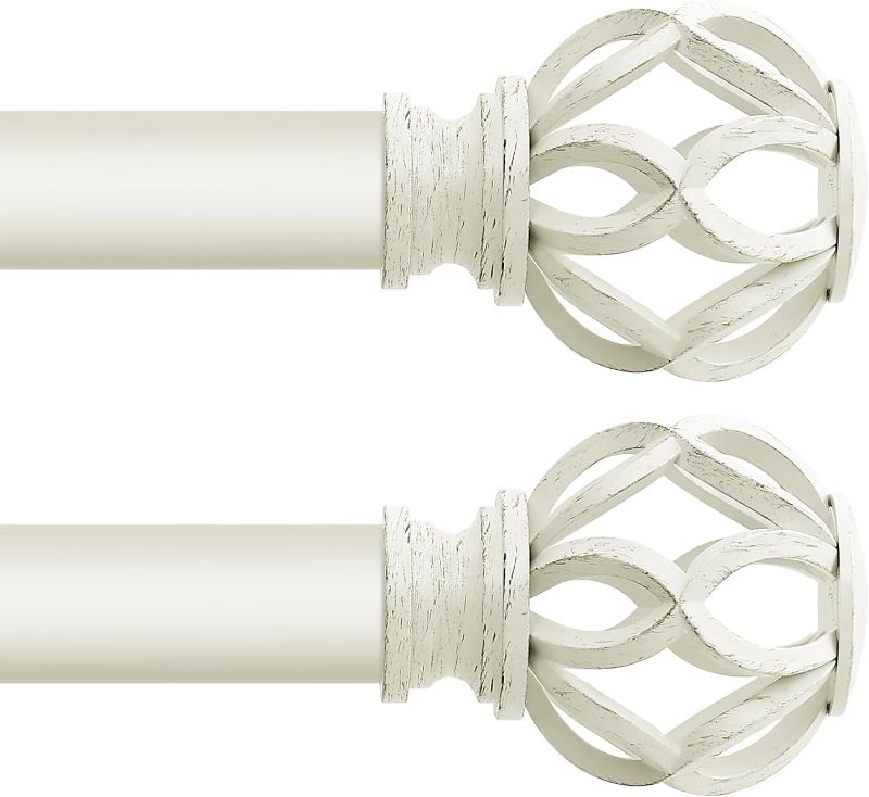 Photo 1 of Curtain Rods for Windows 28 to 48 Inch(2.3-4 Feet),3/4" Diameter Gold Drapery Rods with Twisted Cage Finials,Size:18-45 Inch 18"-45"|1 Pack WHITE