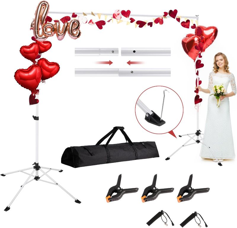 Photo 1 of ZBWW Backdrop Stand 8.5 * 10ft, White Four-Legged Backdrop Stands, High Stable Photo Video Adjustable Backdrop Stand, Backdrop Stand for Parties Wedding Birthday Decoration and Advertising Display. 