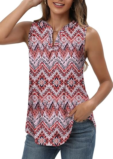 Photo 1 of Womens Summer Tops Sleeveless Tank Tops Shirts Loose Casual Printed Tunic Blouses for Women