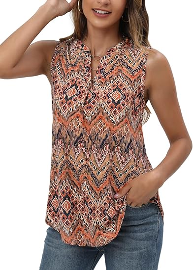 Photo 1 of Womens Summer Tops Sleeveless Tank Tops Shirts Loose Casual Printed Tunic Blouses for Women 