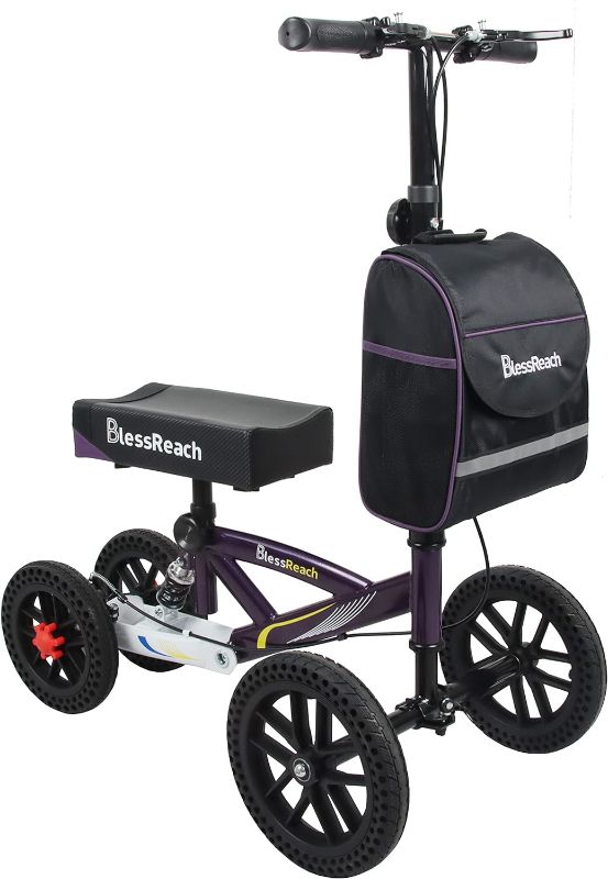 Photo 1 of BlessReach Knee Scooter, All Terrain Foldable Knee Scooter Walker, Disc Brake Knee Walker for Foot Injuries Compact Crutches Alternative (Purple) 