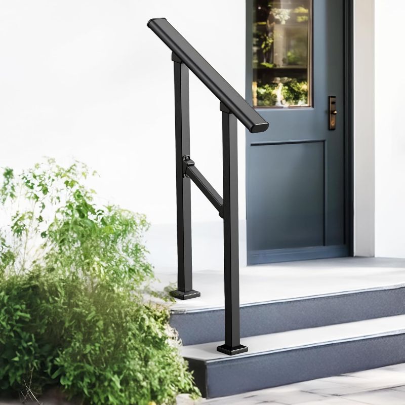 Photo 1 of Upgrade 2 Steps Outdoor Handrail for Outdoor Steps?Black Transitional Handrail Hand Rail Stair Railing Kit with Screw Kit (1-2 Steps Handrail)
