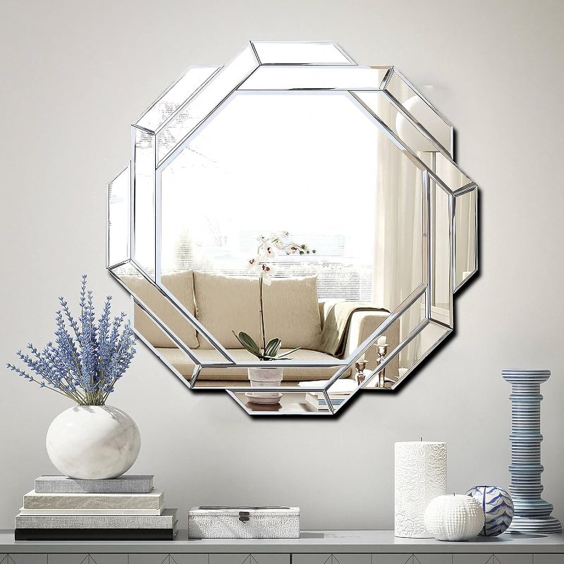 Photo 1 of Hlartdecor Helicoid Frameless Beveled Decor Silver Polished Mirror for Wall Decorating(23.6X23.6inches).HFY Hexagon Decorative Mirror.
