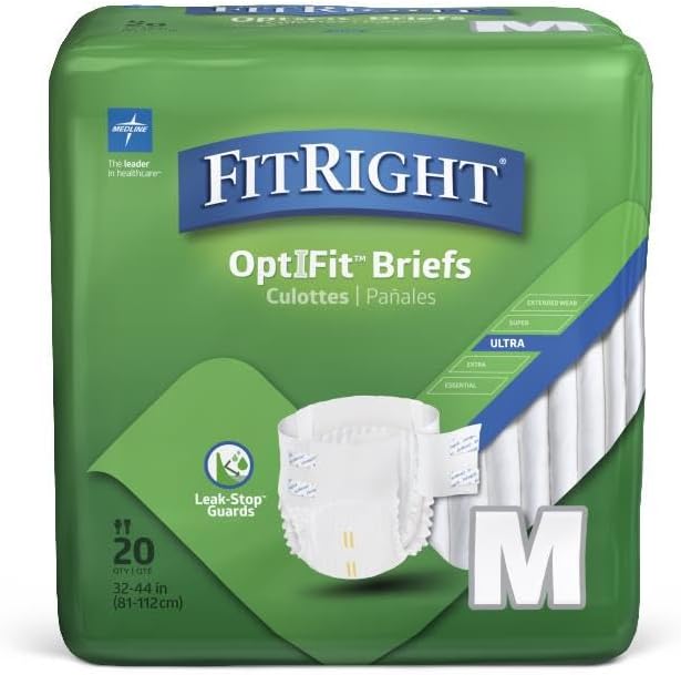 Photo 1 of FitRight Ultra Adult Diapers, Disposable Incontinence Briefs with Tabs, Heavy Absorbency, Medium, 32"-42", 20 Count (Pack of 4)
