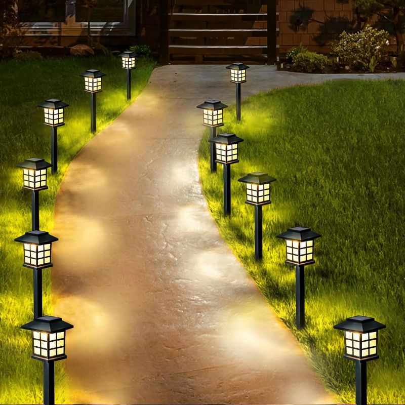 Photo 1 of 12-Pack Solar Garden Lights (Upgraded Long Lasting), Solar Lights Outdoor Waterproof, Auto On/Off, Pathway Solar Lights for Outside Yard Patio Walkway Driveway Landscape Lawn Decorations (Warm White)
