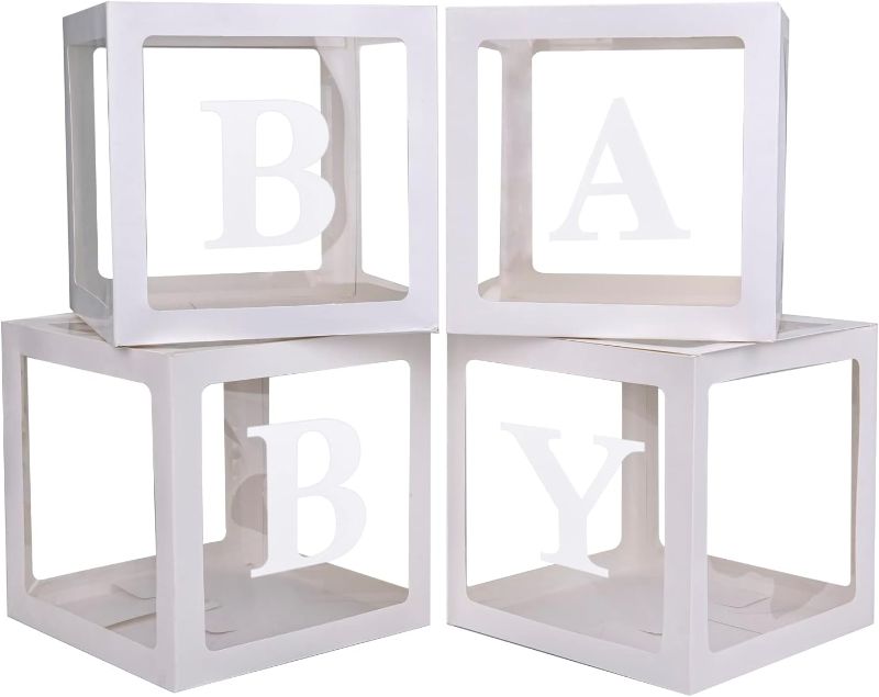 Photo 1 of Baby Boxes for Baby Shower White Clear Balloon Box Blocks Gender Reveal Decorations and Birthday Party (White)