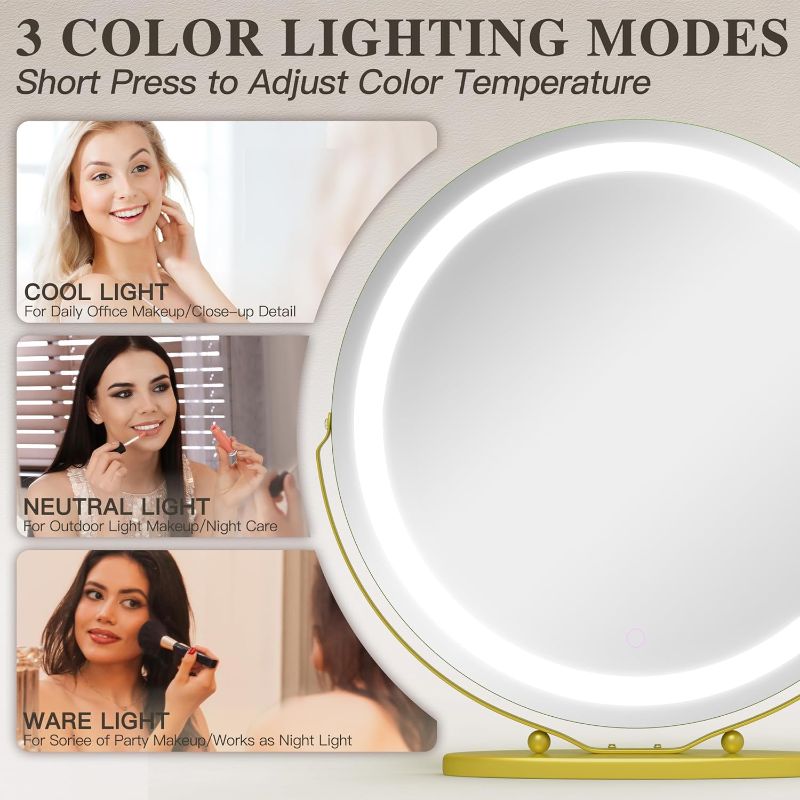 Photo 1 of Gold Vanity Mirror, 20 Inch Makeup Mirror with Lights, Large Lighted Vanity Mirror, Light Up Mirror with Smart Touch 3 Colors Dimmable, Tabletop Mirror, 360° Rotation
