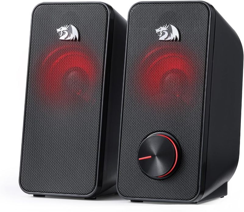 Photo 1 of Redragon GS500 STENTOR PC Gaming Speaker, 2.0 Channel Stereo Desktop Computer Speaker with Red Backlight, Quality Bass and Crystal Clear Sound, USB Powered with a 3.5mm Connector
