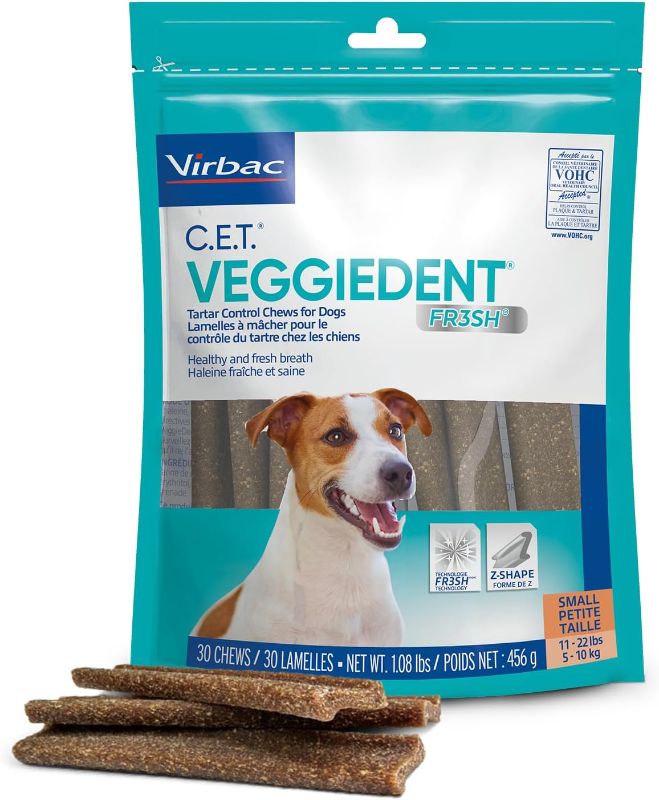 Photo 1 of Virbac C.E.T. VeggieDent Fr3sh Tartar Control Dog Chews, Small, 30 count