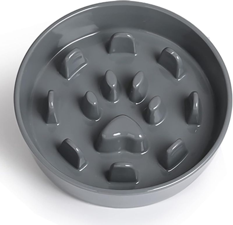 Photo 1 of Fun Slow Feeder Cat Bowl, Ceramic Slow Eater Bowl for Small Dogs, 8-inch (Grey)