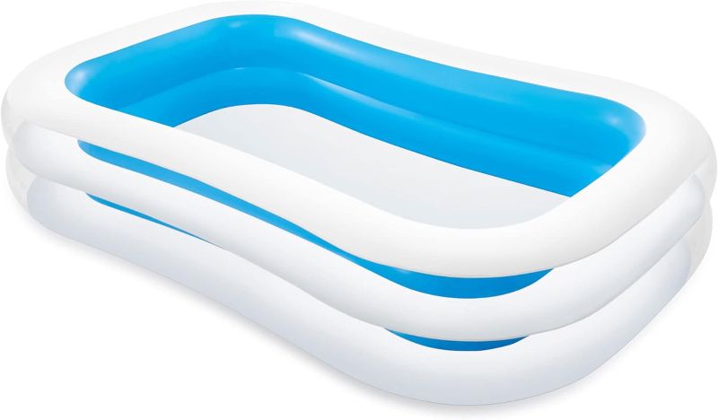 Photo 1 of Intex 56483EP Inflatable 8.5' x 5.75' Swim Center Family Pool for 2-3 Kids, Backyard Splash Pool for Children 6+ Years Old, 198-Gallons, Blue & White

