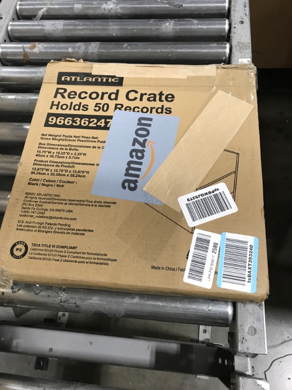 Photo 1 of Atlantic Record Crate – Stackable Vinyl Record Storage Crate with Moist-Resisting Laminated Surface, Holds up to 50 LP Albums Safely, Built-in Carrying Handles for Mobility, PN 96636247 – Black