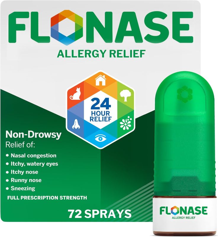 Photo 1 of Flonase Allergy Relief Nasal Spray, 24 Hour Non Drowsy Allergy Medicine, Metered Nasal Spray - 72 Sprays - Fall and Seasonal Allergy Relief
