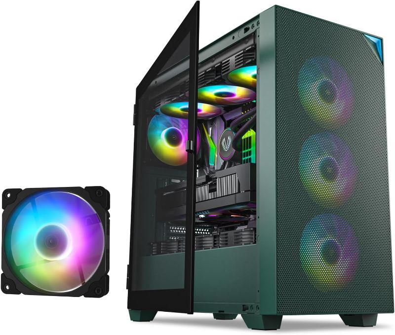 Photo 1 of VETROO AL800 Full Tower PC Computer Case Customization ARGB & PWM Fans w/Door Opening Design Tempered Glass, E-ATX/ATX Support, Built-in ARGB LED Strip, Support for 40 Series GPUs -Army Green
