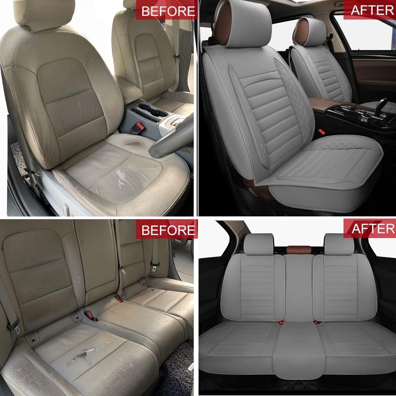 Photo 1 of Sanwom Universal Car Seat Covers - Leather Non-Slip Automotive Cushion Cover - Faux Waterproof 2Pcs Vehicle Protector for Van, SUV, Pickup, Sedan, Truck, Front - Gray
