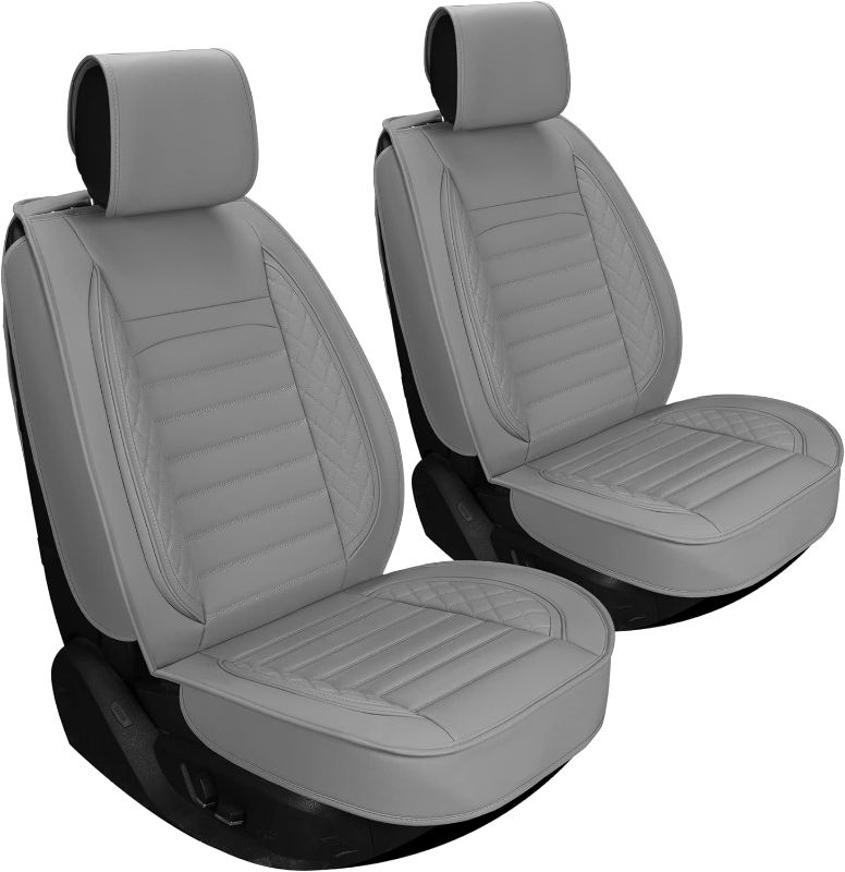 Photo 1 of Sanwom Universal Car Seat Covers - Leather Non-Slip Automotive Cushion Cover - Faux Waterproof 2Pcs Vehicle Protector for Van, SUV, Pickup, Sedan, Truck,...
