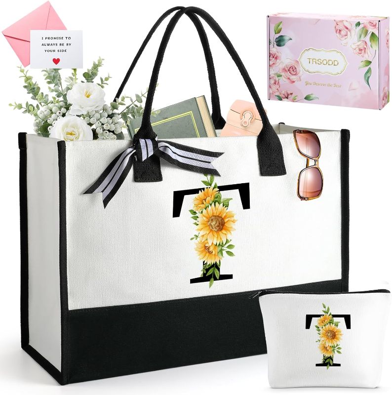 Photo 1 of Sunflower Gifts for Women, Womens Christmas Gifts, Floral Can-vas Tote Bags, Personalized Birthday Bridesmaid Teacher Grandma Mom Gifts, Overnight Bag w Makeup Bag Inner Pocket Card Gift Box T
