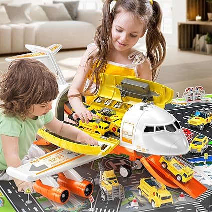 Photo 1 of TEMI Toddler Airplane Toys for 3 Year Old, Toy Airplane for Boys Age 4-7, Large Spray Transport Airplane Toy with 12 Construction Vehicles, Toys for 3 4 5 6 7 8 Years Old