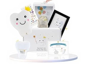 Photo 1 of First Lost Tooth Celebration Kit: 6-Piece Keepsake Set - Tooth Fairy Pillow, Photo Frame, Savings Bank, Tooth Bag, Stickers, Certificate; Perfect Tooth Fairy Gifts Collection for Boys & Girls