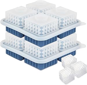 Photo 1 of 2 Pcs 3D Large Silicone Ice Cube Molds, 2 Inches Big Ice Cube Tray, Bisphenol A Free and Easy to Release, Suitable for Whiskey, Cocktails and More, Reusable (Blue)