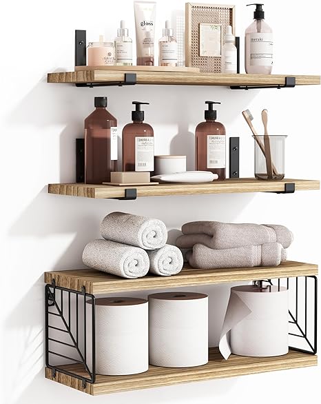 Photo 1 of Fixwal 3+1 Tier Bathroom Shelves Over Toilet, 15.8in Farmhouse Floating Shelves with Towel Bar, Rustic Wood Wall Decor for Bathroom, Living Room,Bedroom and Kitchen (White)