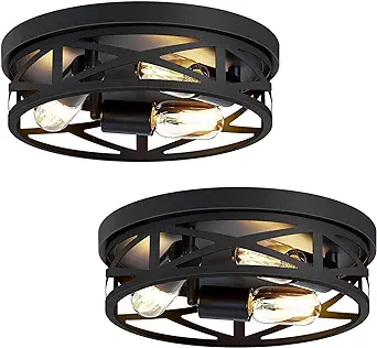 Photo 1 of ZHU YAN 2 Pack Flush Mount Ceiling Light Fixture,3-Light Hallway Light Fixtures Ceiling,Black Ceiling Light Fixture,13 inch Light Fixture Ceiling Mount for Kitchen Entryway Hall,E26 Base
