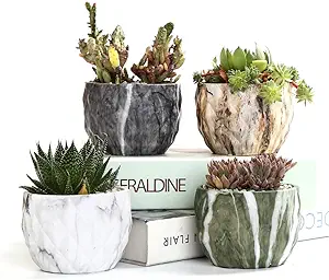 Photo 1 of SE SUN-E Sun-E Modern Style Marbling Ceramic Flower Pot Succulent/Cactus Planter Pots Container Bonsai Planters with Hole 3.35 Inch Gift Idea(4 in Set) Plants Not Included
