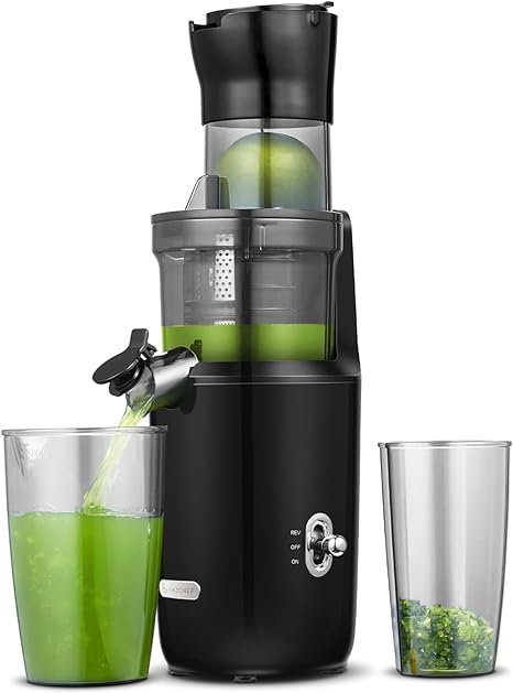 Photo 1 of AMZCHEF Whole Fruit Juicer Machines, 80MM Large Feeding Chute Slow Masticating Juicer, Powerful Cold Press Juicers with Upgrade Auger, Double-Layer Filter, Retro Toggle Switch, Quiet Motor-Light black
