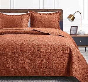 Photo 1 of Love's cabin Quilt Set Umber Bedspreads - Soft Bed Summer Quilt Lightweight Microfiber - Modern Style Coin Pattern Coverlet for All Season - 3 Piece (1 Quilt, 2 Pillow Shams) (90X96IN)