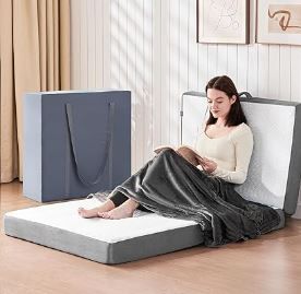 Photo 1 of Foldable Mattress, 4 Inch Folding Mattress with Soft Blanket, Tri-Fold Memory Foam Mattress withCover,Fold up Mattress for Floor for Yoga and Sofa Bed