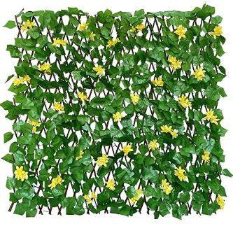 Photo 1 of Expandable Fence Privacy Screen for Balcony Patio Outdoor,Decorative Faux Ivy Fencing Panel,Artificial Hedges (Single Sided Leaves) (1, Yellow Flowers)