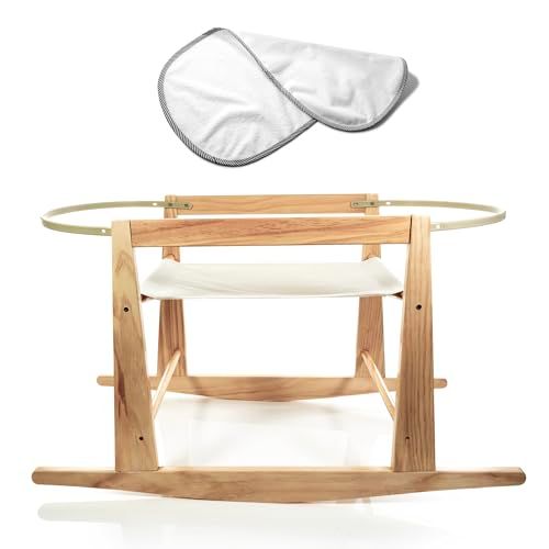 Photo 1 of Moses Basket Stand - Wooden Rocking Moses Basket Stand for Baby Bassinets - Adjustable Bassinet Rocker Crafted From Natural Wood - Perfect For Newborns - Includes Bonus Change Mat -Basket Not Included