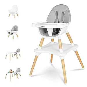 Photo 1 of 6 in 1 Baby High Chair,Convertible Wooden High Chairs for Babies and Toddlers,Infant Dining Booster Seat,Building Block Table/Baby Highchair 4-Position Removable Baby Feeding Chair