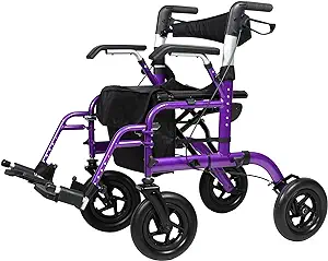 Photo 1 of ELENKER All-Terrain 2 in 1 Rollator Walker & Transport Chair, Folding Wheelchair with 10” Non-Pneumatic Wheels for Seniors, Reversible Backrest & Detachable Footrests, Purple