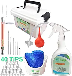 Photo 1 of Ear Wax Removal Tool, Ear Cleaning Kits Safe Ear Irrigation Kit Ear Flush Kit for Adults Kids, Ear Wax Washer Device with LED Earwax Spoon, Basin, Bulb, Curette Kit, Towel, 40 Tips and Storage Box