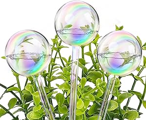 Photo 1 of [3PCS] Light Iridescent Rainbow Gradient Color Clear Glass Self-Watering System Spikes, Aqua Globes Automatic Plant Waterer Bulbs