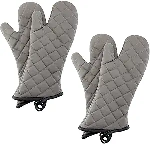 Photo 1 of Oven Mitts 2 Pairs of Quilted Terry Cloth Cotton Lining,Extra Long Professional Heat Resistant Kitchen Oven Gloves,16 Inch,Gray