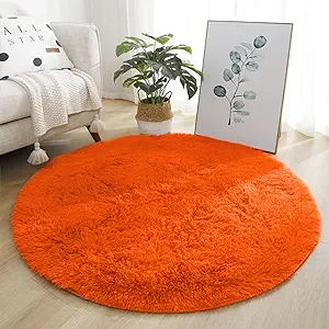 Photo 1 of Soft Fluffy Round Area Rug, Cozy Plush Shaggy Circle Carpet for Living Room Bedroom Home Décor Orange 2.0 Feet