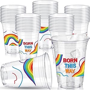 Photo 1 of Havawish 48 Pcs LGBT Rainbow Pride Plastic Cup 12 oz Disposable Gay Pride Flag Plastic Tumbler Cups for LGBT Rainbow Party Supplies Pride Month Anniversary Pride Gifts