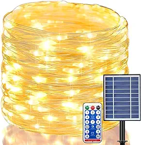 Photo 1 of 500 LED Solar Powered Fairy Lights 164Ft Extra-Long Solar Twinkle Lights with Remote Timer for Outdoor Tree Backyard Garden Party Wedding Decoration (Warm White)