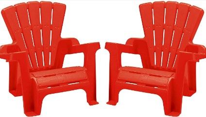 Photo 1 of American Plastic Toys Kids’ Adir-Pack, Red, 2, Stackable, Lightweight, & Portable, Outdoor, Beach, Lawn, Indoor, Comfortable Lounge Adirondack Chairs 2 Pack 2 Red
