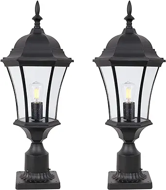 Photo 1 of 24" Aluminum Outdoor Post Light with 3" Fitter Base for Post Pole Mount, 2 Pack Black Exterior Pole Lantern Lights with Seeded Glass, Large Outside Post Lamp for Yard Garden