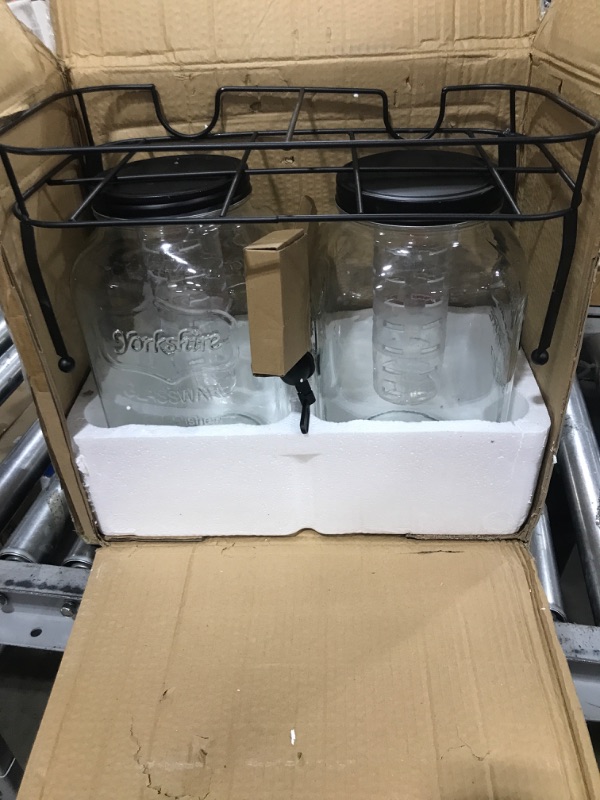 Photo 1 of 2 Pcs 2 Gallon Glass Drink Dispenser with Stand Ice Cylinder Hanging Chalkboard Signs 18/8 Stainless Steel Spigot Beverage Dispensers for Parties Mason Jar Drink Lemonade (Black Spigot)