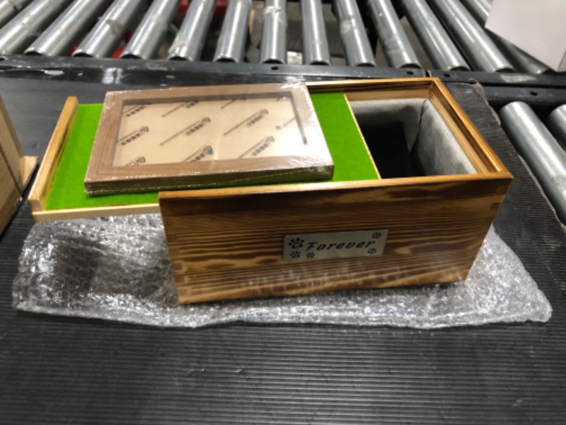 Photo 1 of custom wooden box for pet cremation urn with photo frame.
