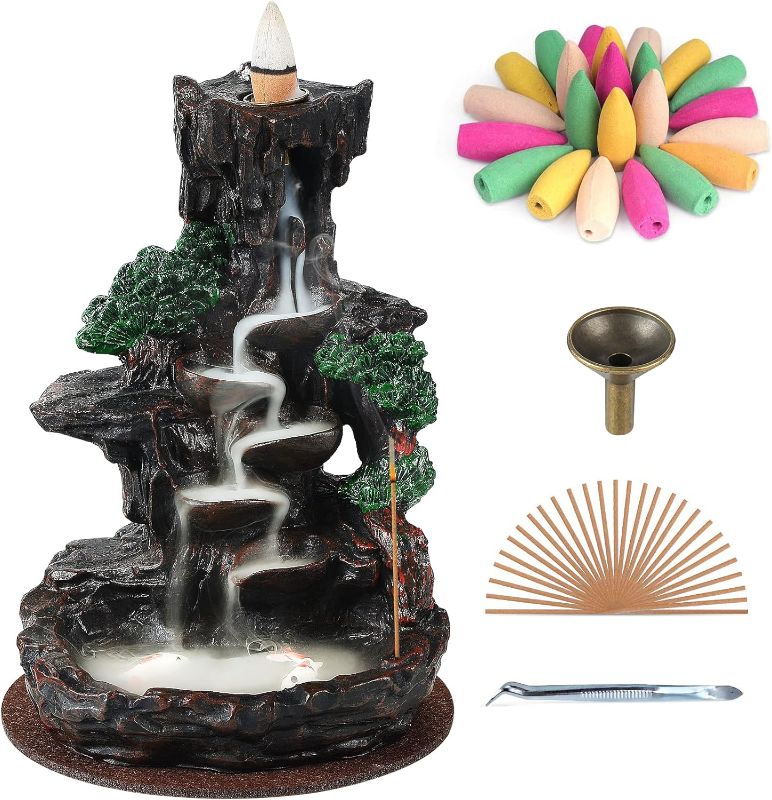 Photo 1 of SOLEJAZZ Backflow Incense Burner Waterfall/Mountain Tower Incense Holders, with 120 Backflow Incense Cones, 30 Incense Sticks, Home Decor Aromatcherapy Ornamen
