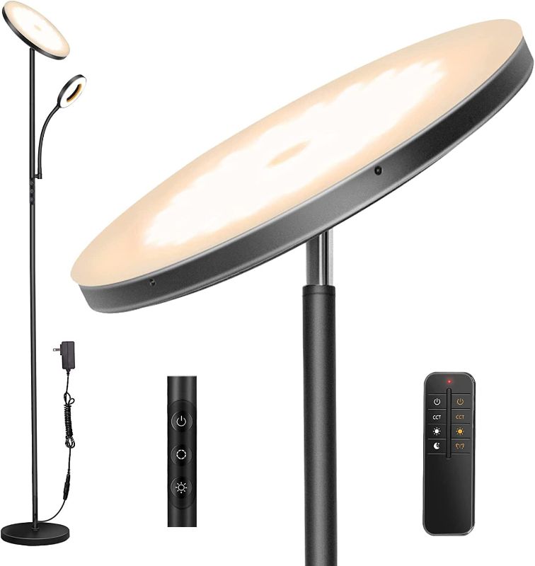 Photo 1 of LED Floor Lamp, 4300LM 42W Bright Standing Lamp with Gooseneck Reading Light, 2700K-6500K Stepless Dimming Modern Torchiere Lamp with Remote/Touch Control, 69" Tall Lamp for Living Room Bedroom Office
