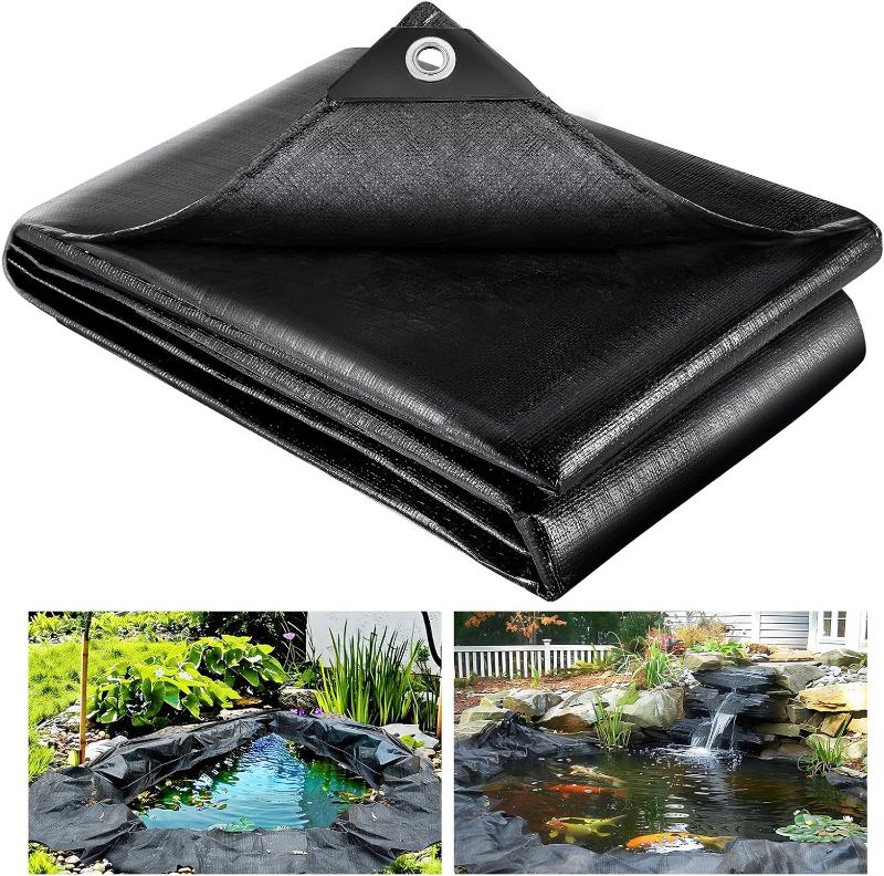 Photo 1 of 20 x 20 Feet Pond Liner, 20 Mil Pond Liners Black HDPE Pond Skin, for Outdoor Ponds, Water Gardens, Waterfall, Fountain, Fish Koi Ponds

