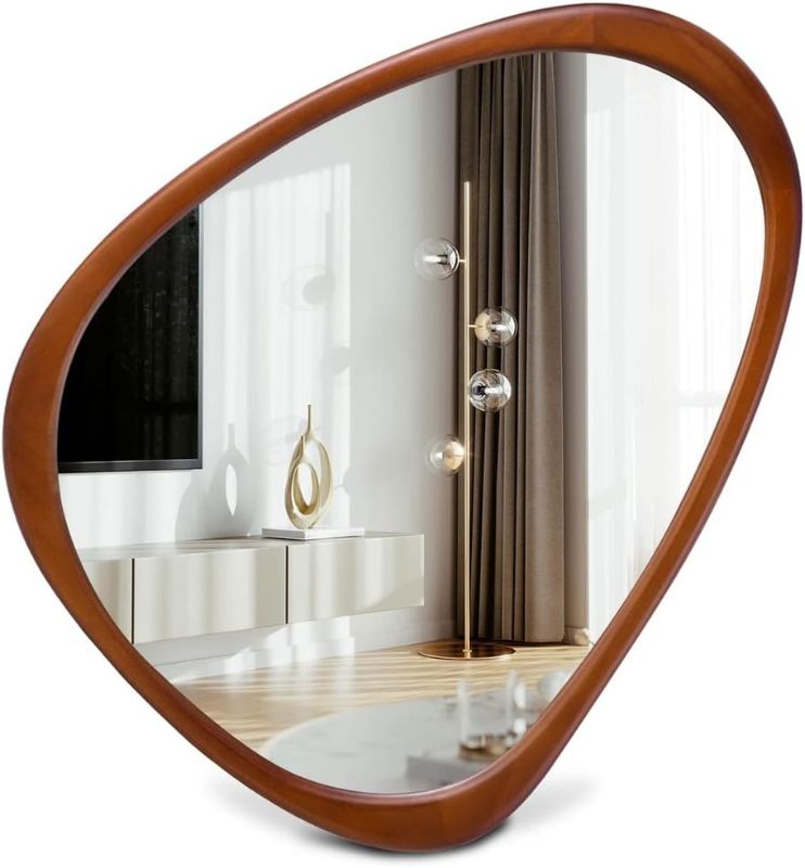 Photo 1 of 22.5" x 17.5" Irregular Mirror, Wall Mirror Wood Frame, Asymmetrical Decorative Wall Wooden Mirror for Living Room Bedroom Entryway Bathroom Hallway Home Decor
