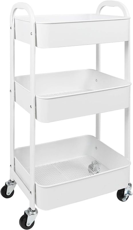 Photo 1 of Limited-time deal: MAX Houser 3-Tier Rolling Utility Cart with Caster Wheels,Easy Assembly, for Kitchen, Bathroom (White)