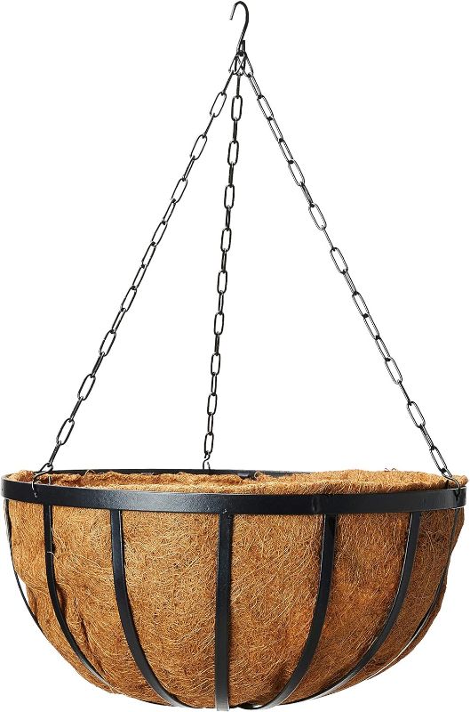 Photo 1 of Arcadia Garden Products Coconut 1593 Solstice Round Hanging Basket Planter, 20-Inch, Black 